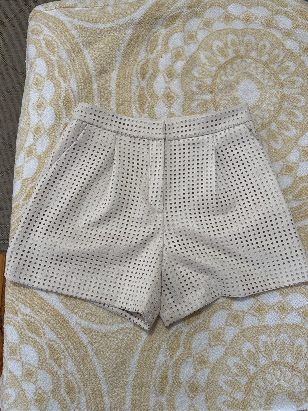 Sara Cream Perforated High-Waist Women’s Shorts
